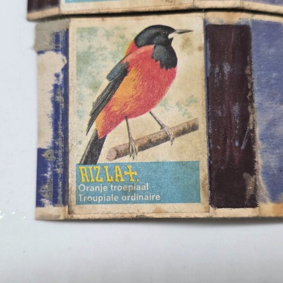 Vintage Bird Illustration Safety Matches Box Oranje Troepiaal, Indische Nonparei - Picture 3 of 6
